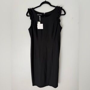 Talbots RSVP Black Ruffle sleeveless black sheath dress Size 10 Petite N…